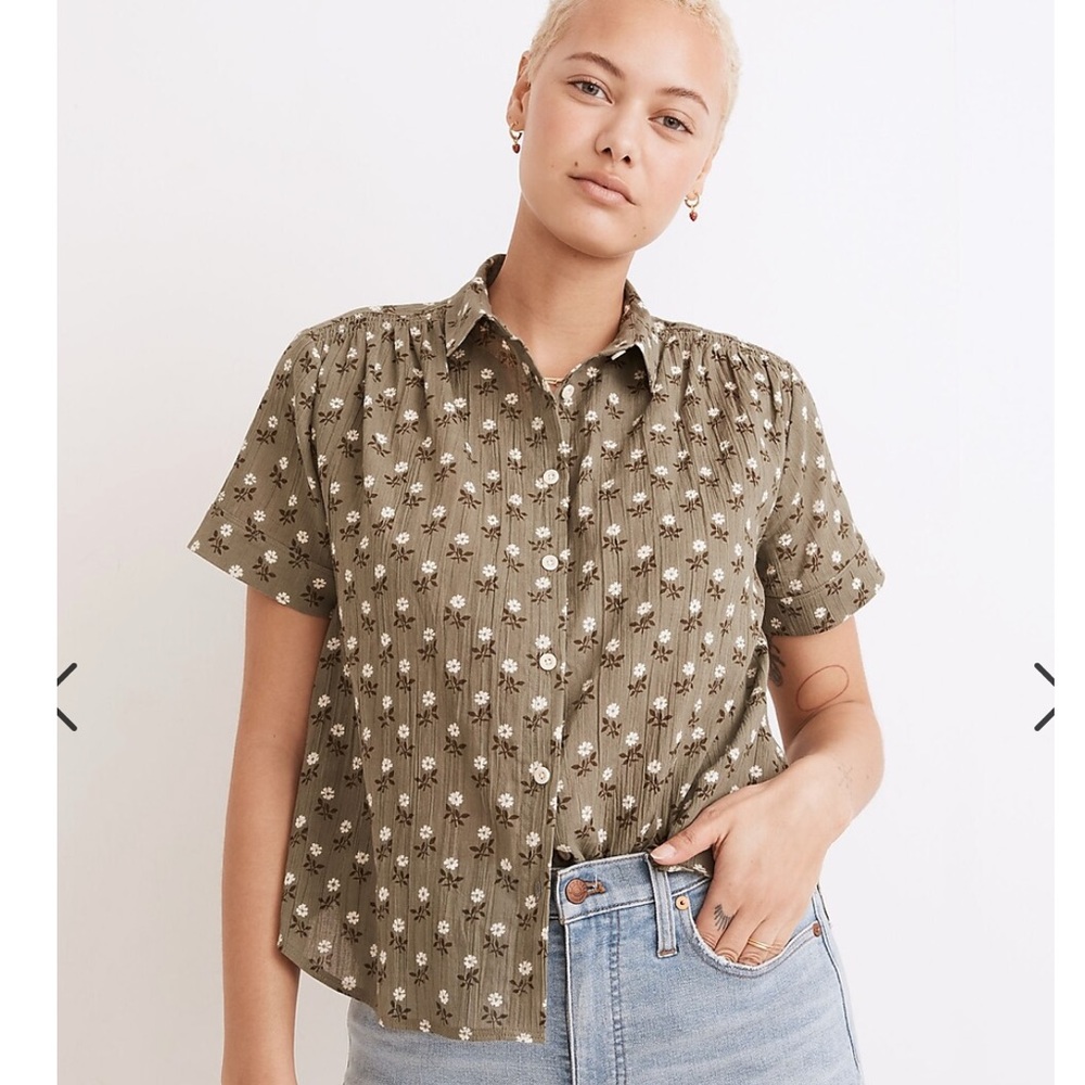 Madewell Olive Floral Button Down Shirt